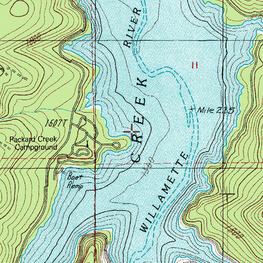 Topographic Map of Hills Creek Lake, OR