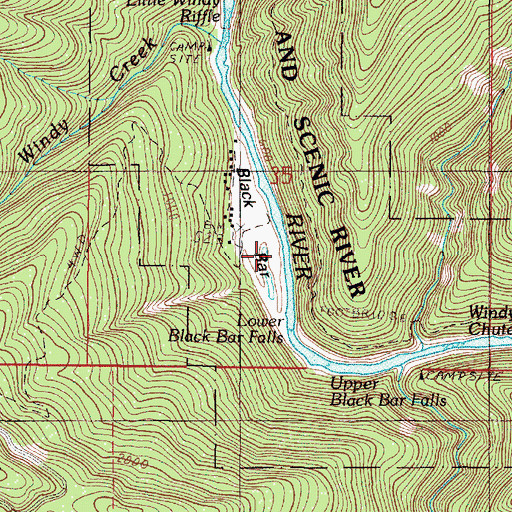 Topographic Map of Lower Black Bar Falls, OR