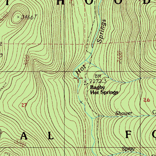 Topographic Map of Bagby Hot Springs, OR