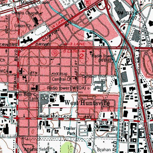 Topographic Map of Central Baptist Church, AL