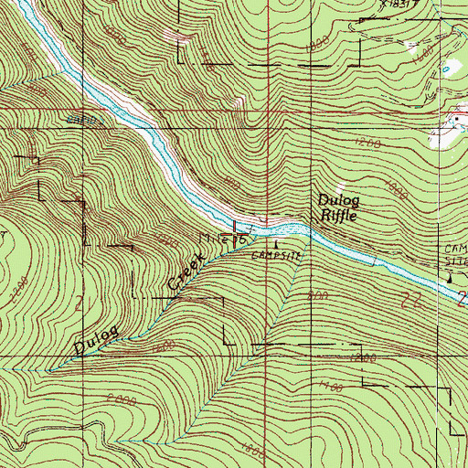 Topographic Map of Dulog Riffle, OR