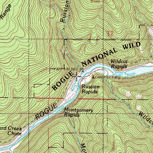 Topographic Map of Russian Rapids, OR