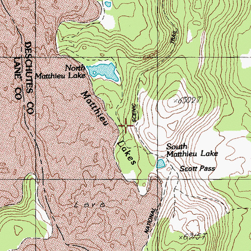 Topographic Map of Matthieu Lakes, OR