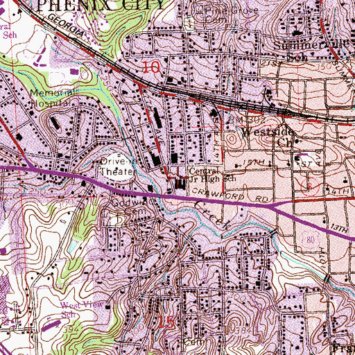 Topographic Map of Central High School, AL