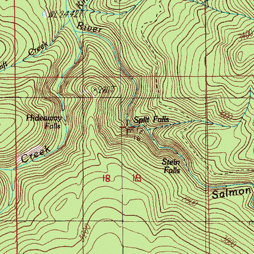 Topographic Map of Split Falls, OR