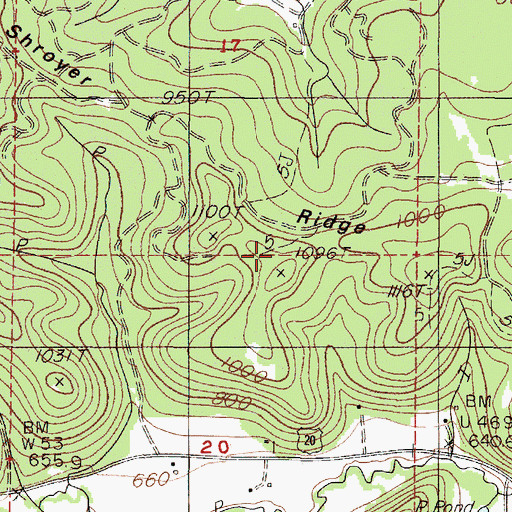 Topographic Map of Shroyer Ridge, OR