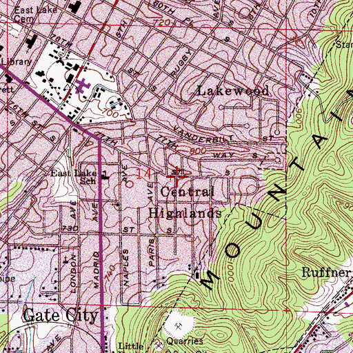 Topographic Map of Central Highlands, AL
