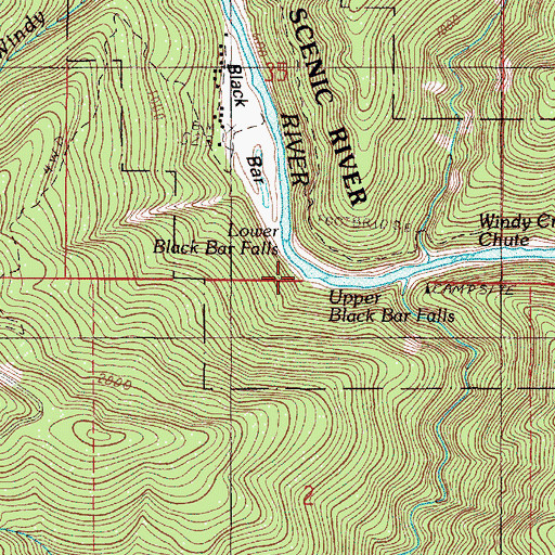 Topographic Map of Upper Black Bar Falls, OR