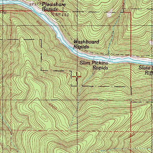 Topographic Map of Washboard Rapids, OR