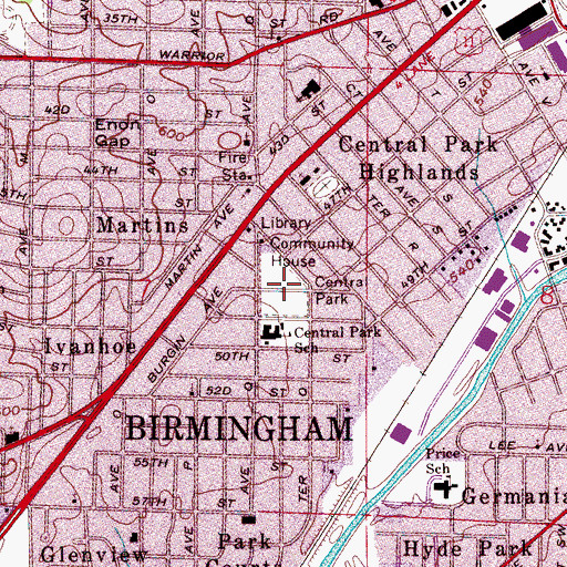 Topographic Map of Central Park, AL