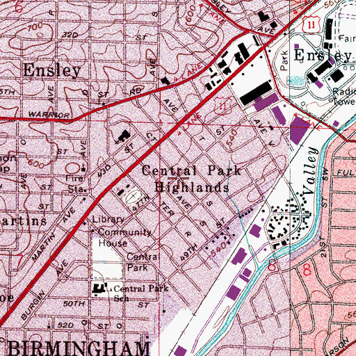 Topographic Map of Central Park Highlands, AL