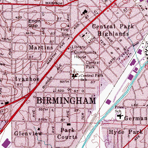 Topographic Map of Central Park Elementary School, AL
