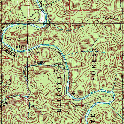 Topographic Map of Footlog Creek, OR