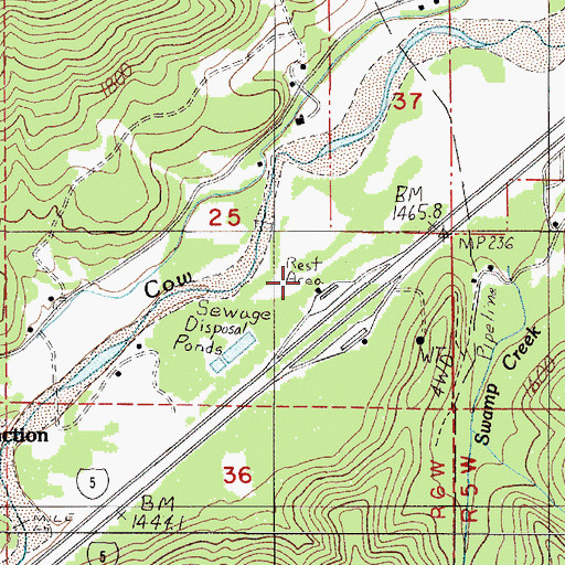 Topographic Map of Cow Creek Safety Rest Area, OR