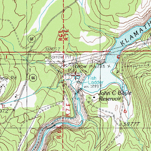 Topographic Map of John C Boyle Dam, OR