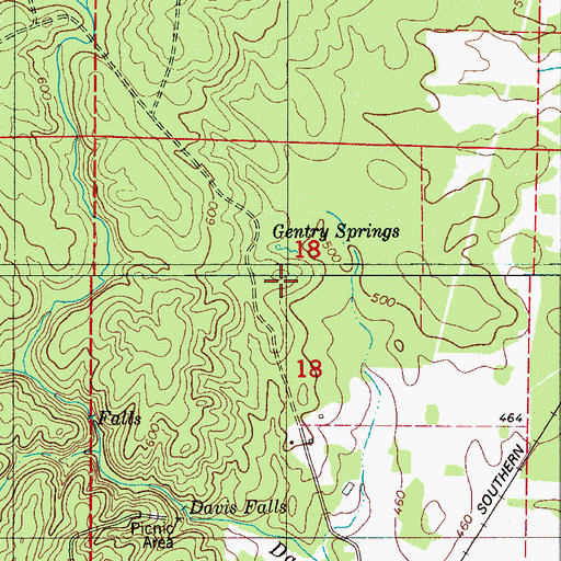 Topographic Map of Centry Springs, AL