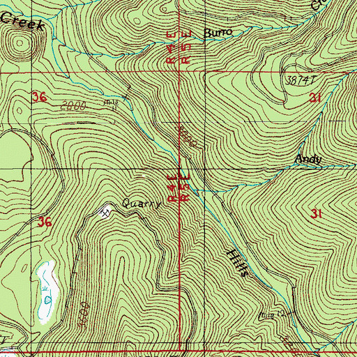 Topographic Map of Andy Creek, OR