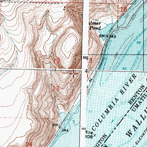 Topographic Map of Columbia Plateau, WA