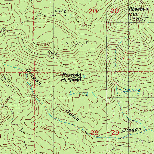 Topographic Map of Rosebud Helipond, OR