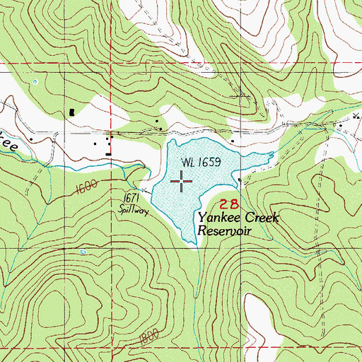 Topographic Map of Yankee Creek Reservoir, OR