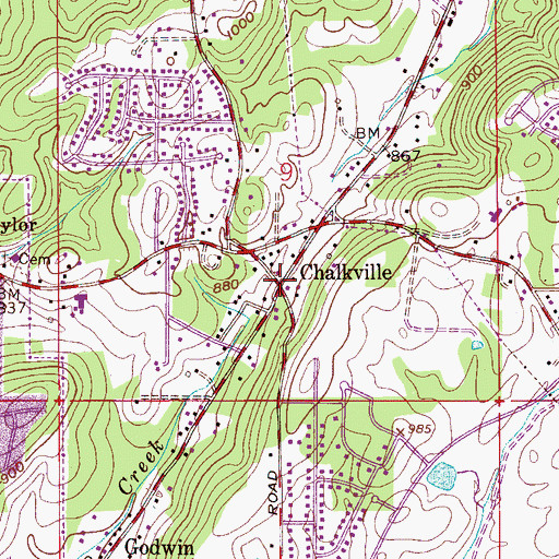 Topographic Map of Chalkville, AL