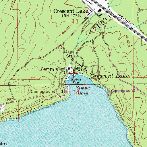 Topographic Map of Crescent Lake Dam, OR