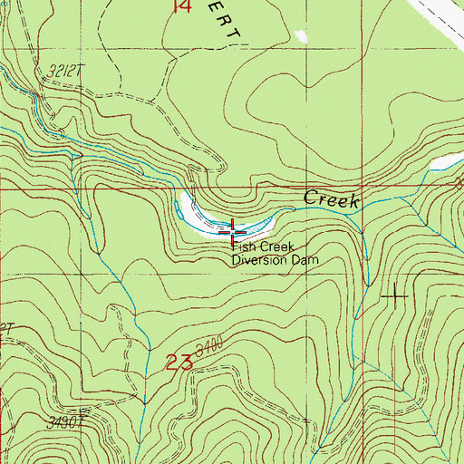 Topographic Map of Fish Creek Reservoir, OR