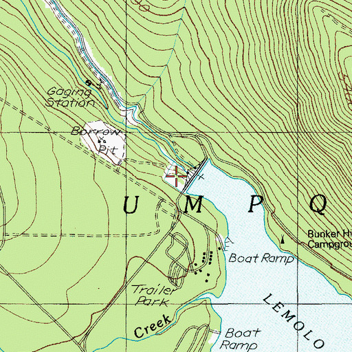 Topographic Map of Lemolo Number 1 Dam, OR