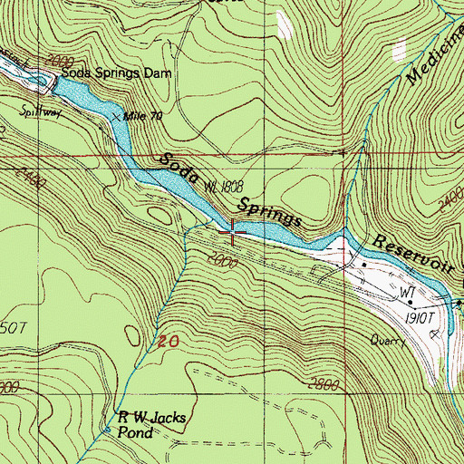 Topographic Map of Soda Springs Reservoir, OR