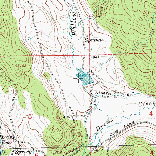 Topographic Map of Willow Creek Reservoir, OR