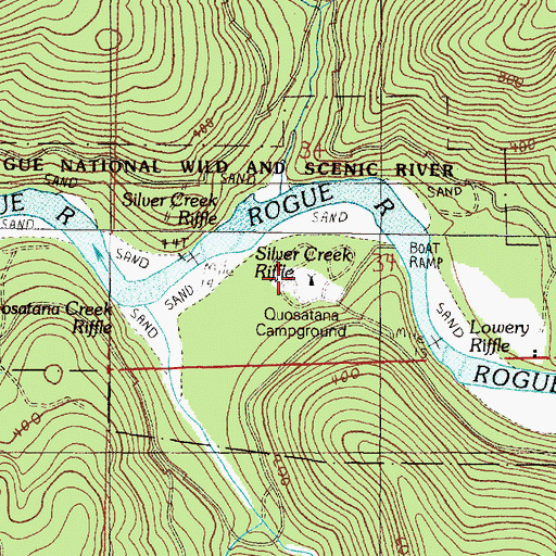 Topographic Map of Quosatana Recreation Site, OR