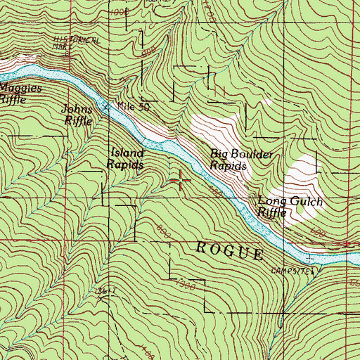 Topographic Map of Big Boulder Rapids, OR