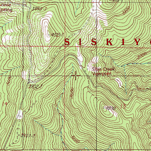 Topographic Map of Shan Creek Recreation Site, OR