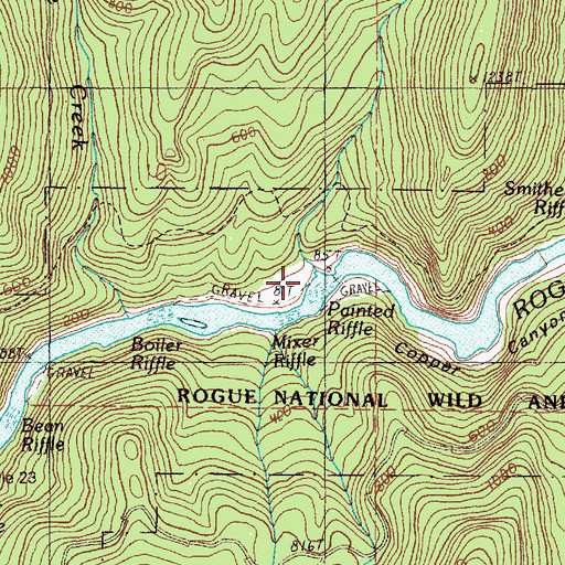 Topographic Map of Painted Riffle, OR