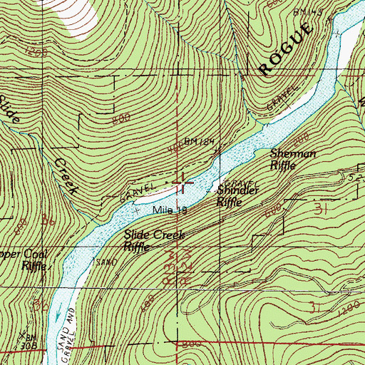 Topographic Map of Shindler Riffle, OR