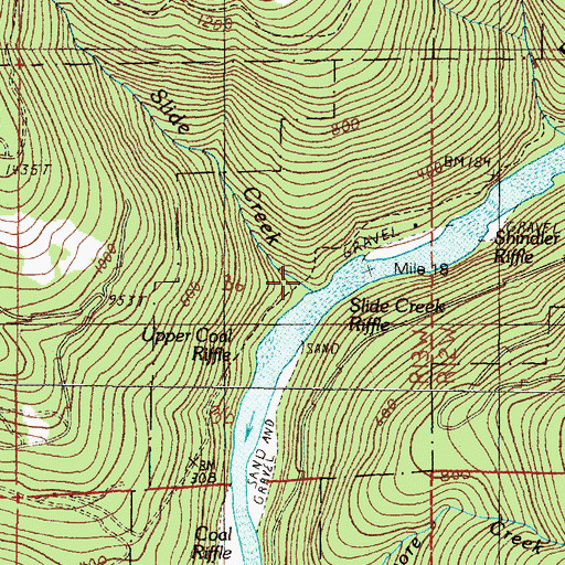 Topographic Map of Slide Creek Riffle, OR