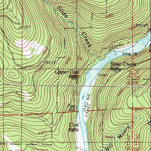 Topographic Map of Upper Coal Riffle, OR