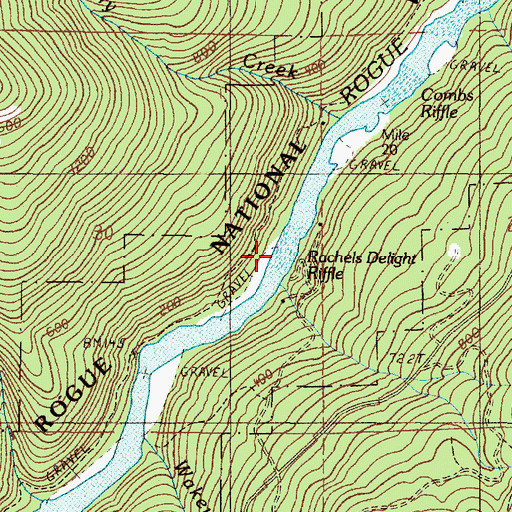 Topographic Map of Rachels Delight Riffle, OR