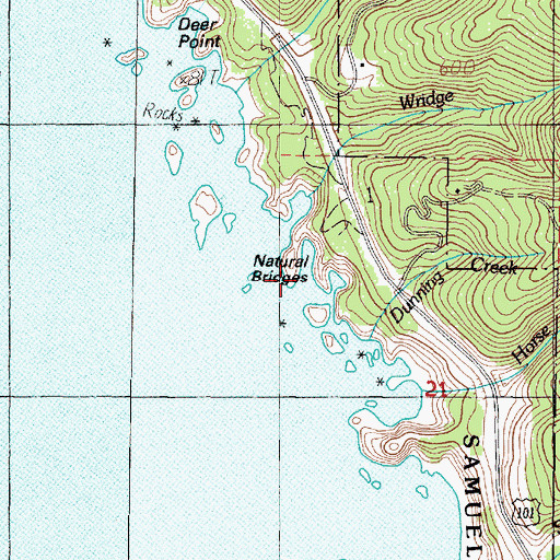 Topographic Map of Natural Bridges, OR