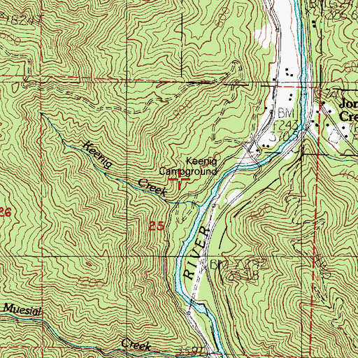 Topographic Map of Keenig Campground (historical), OR