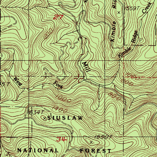 Topographic Map of North Fork Mill Creek, OR