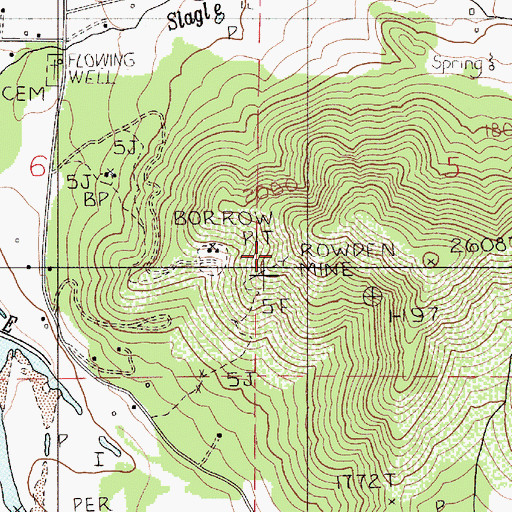 Topographic Map of Rowden Mine, OR