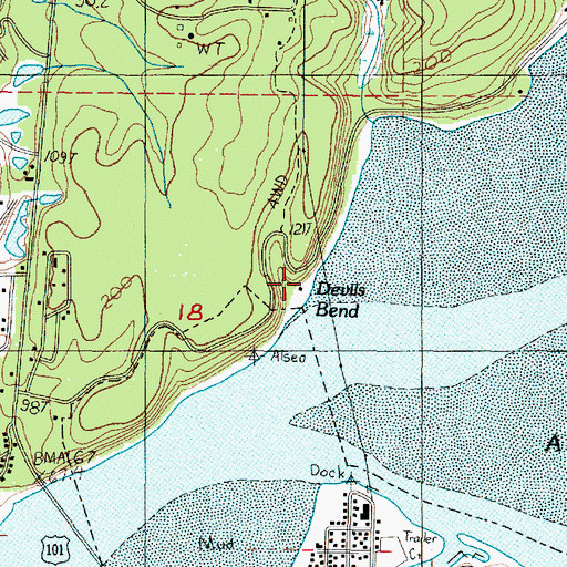 Topographic Map of Devils Bend, OR
