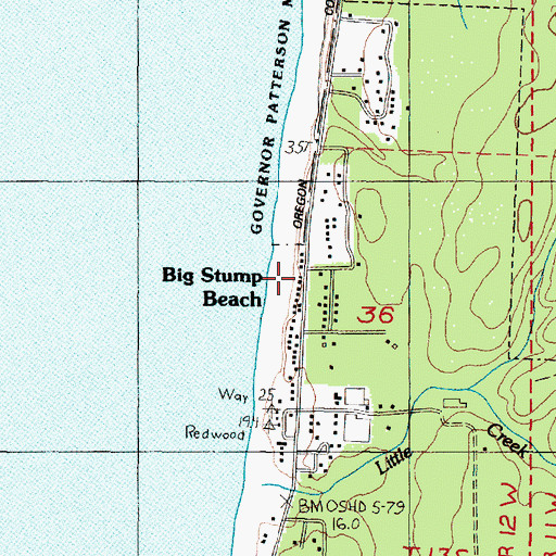 Topographic Map of Big Stump Beach, OR