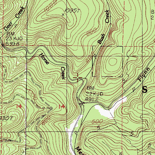Topographic Map of Bush Creek, OR