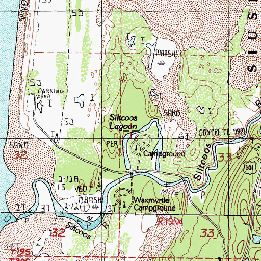 Topographic Map of Siltcoos Lagoon, OR
