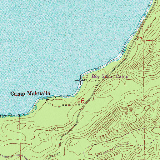 Topographic Map of Camp Makualla, OR