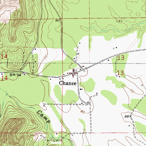 Topographic Map of Chance, AL