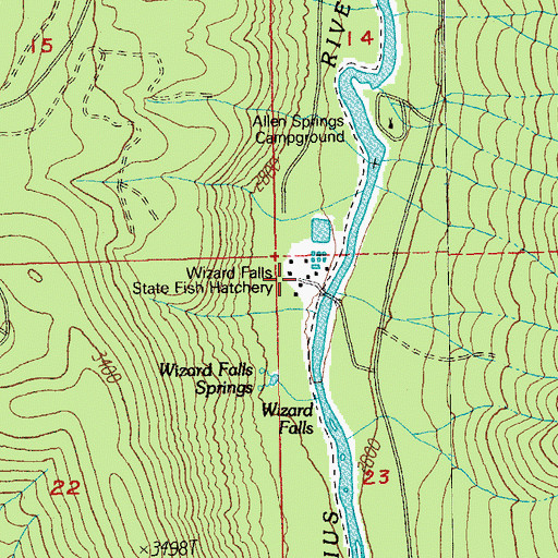 Topographic Map of Wizard Falls State Fish Hatchery, OR
