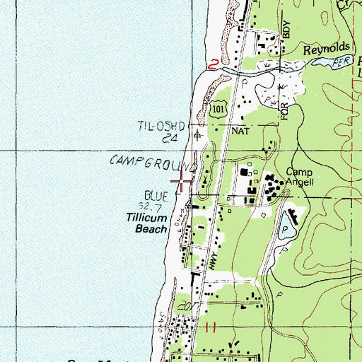 Topographic Map of Tillicum Beach Recreation Site, OR